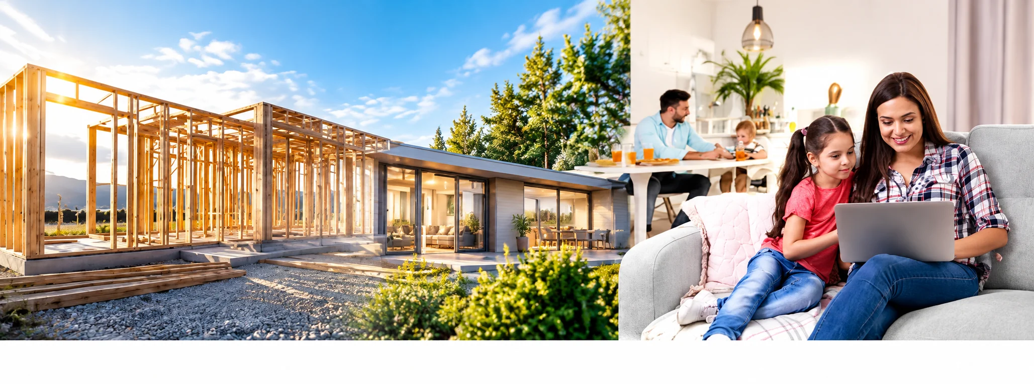 Transition from a New Zealand home under construction to a completed family home